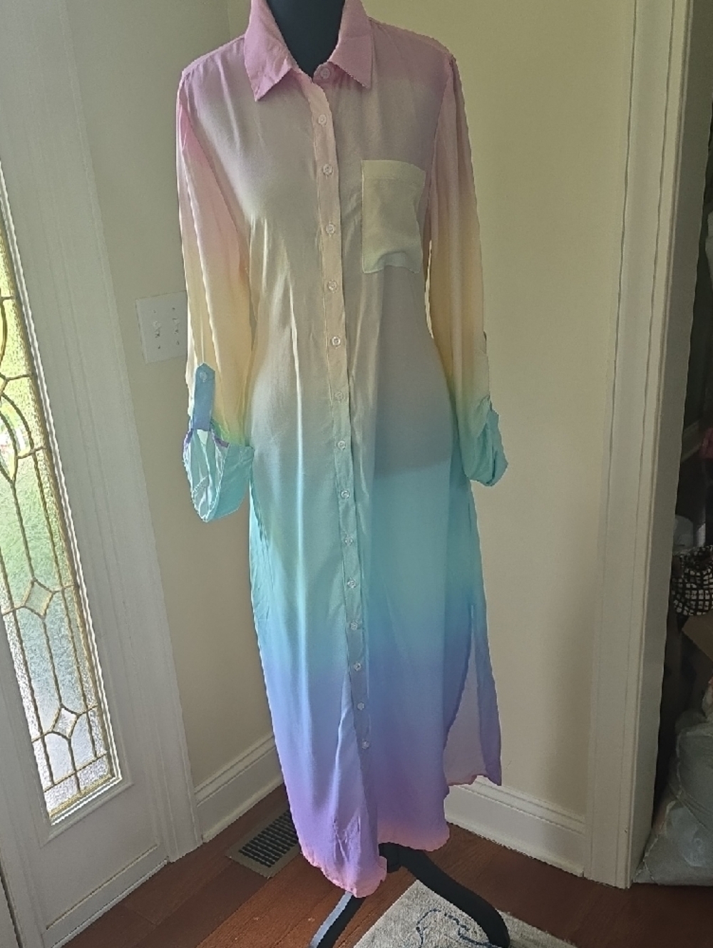 New York & Company Multicolor Pastel Ombre Shirt Dress - Picture 2 of 10